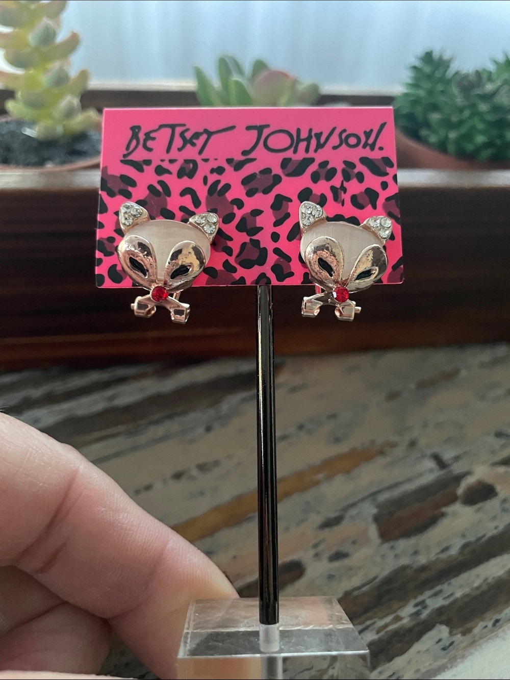 Betsey Johnson Fox Face Pierced Earrings with Red Accent